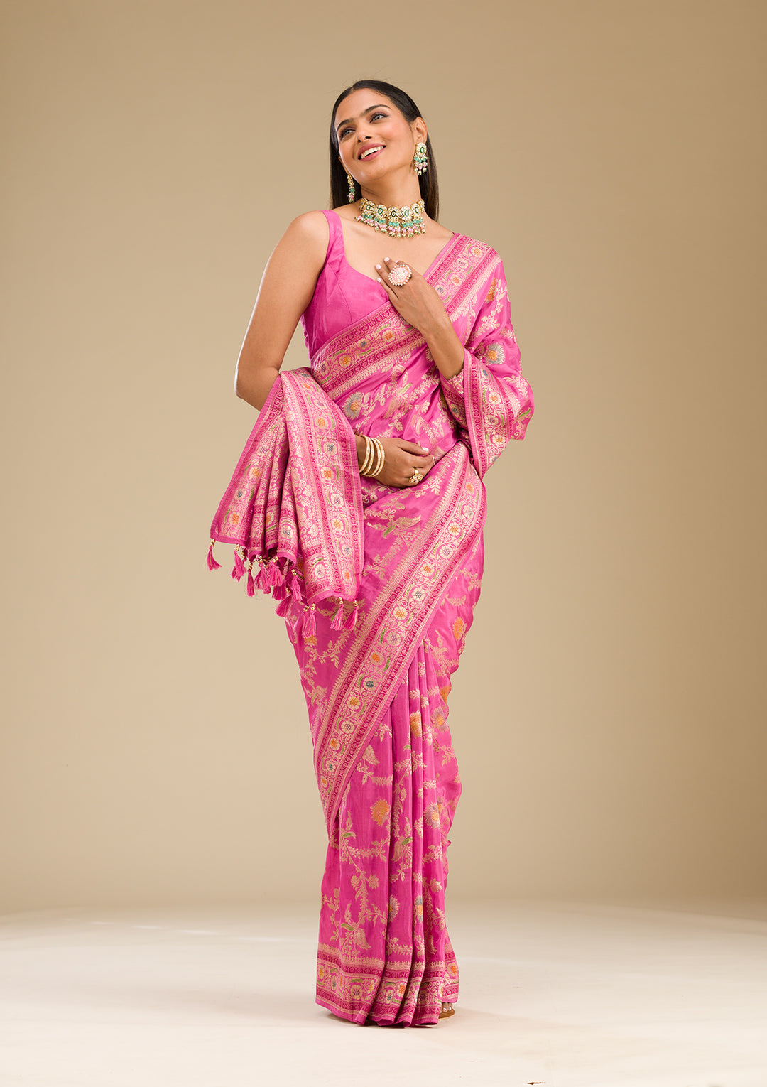 Pink Zariwork Banarasi Silk Saree