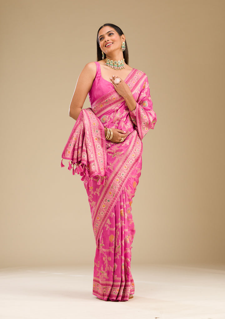 Pink Zariwork Banarasi Silk Saree