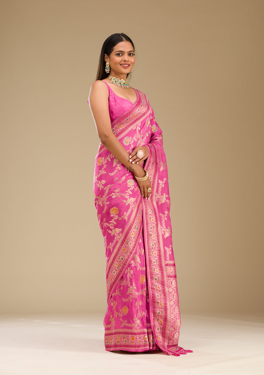 Pink Zariwork Banarasi Silk Saree