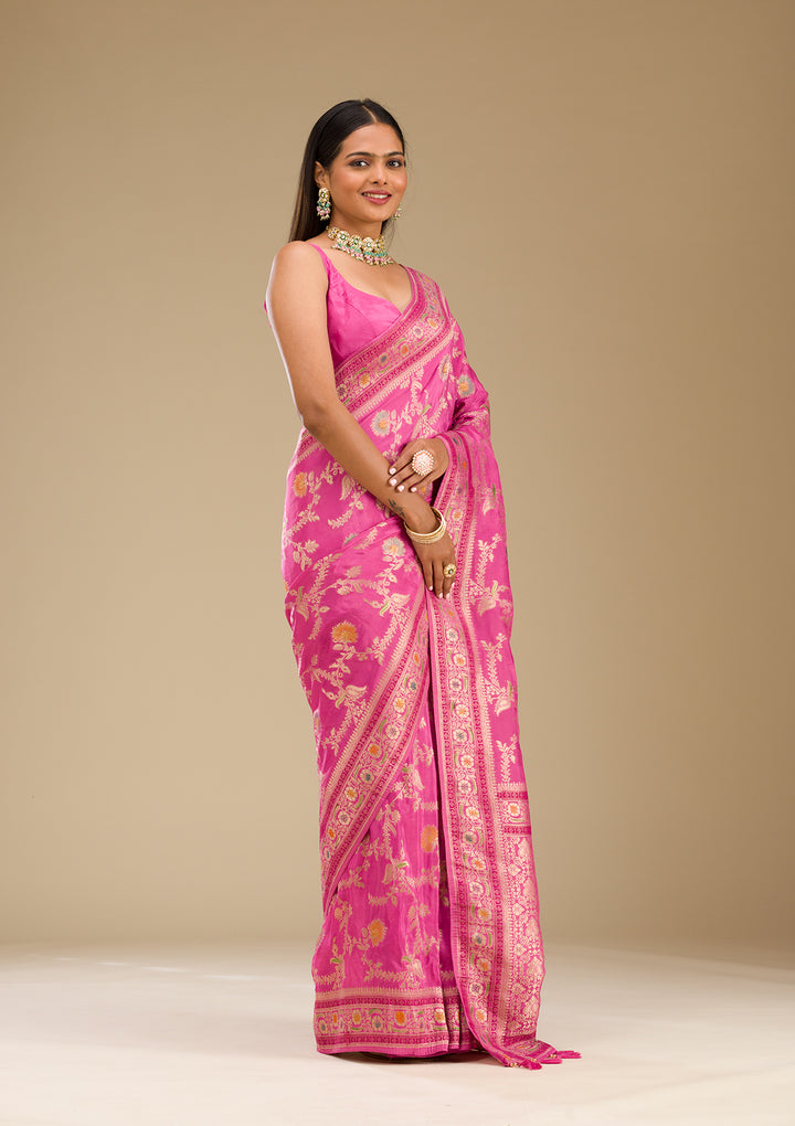 Pink Zariwork Banarasi Silk Saree