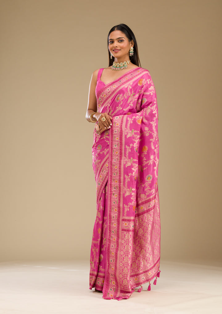 Pink Zariwork Banarasi Silk Saree