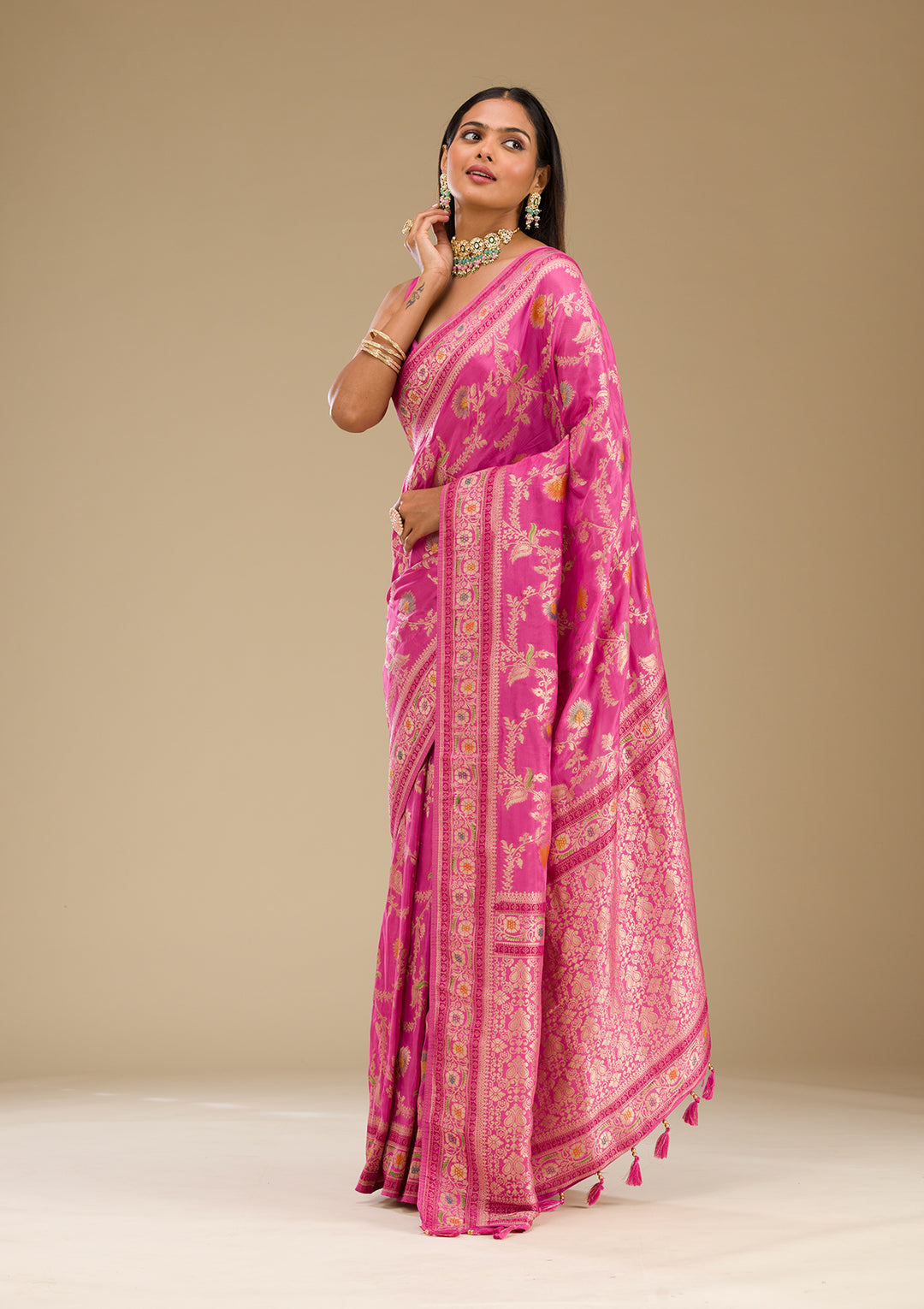 Pink Zariwork Banarasi Silk Saree