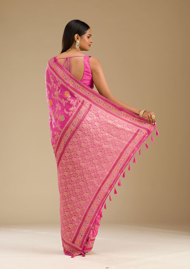 Pink Zariwork Banarasi Silk Saree