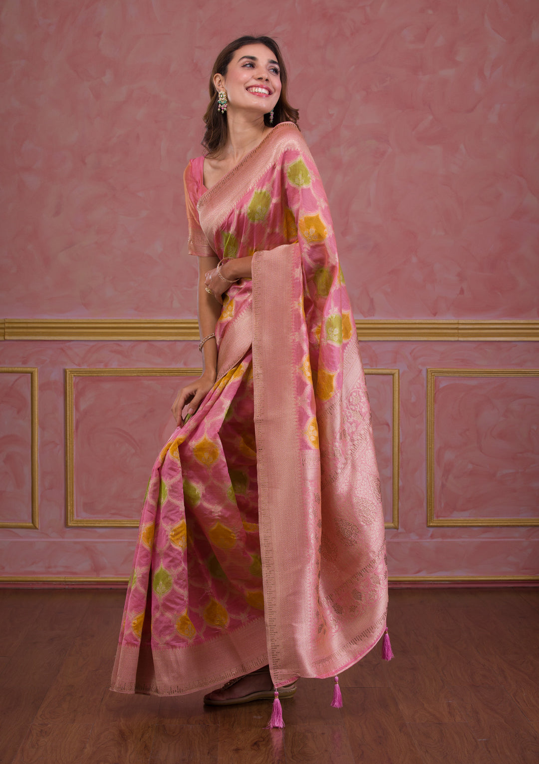 Pink Zariwork Brocade Saree