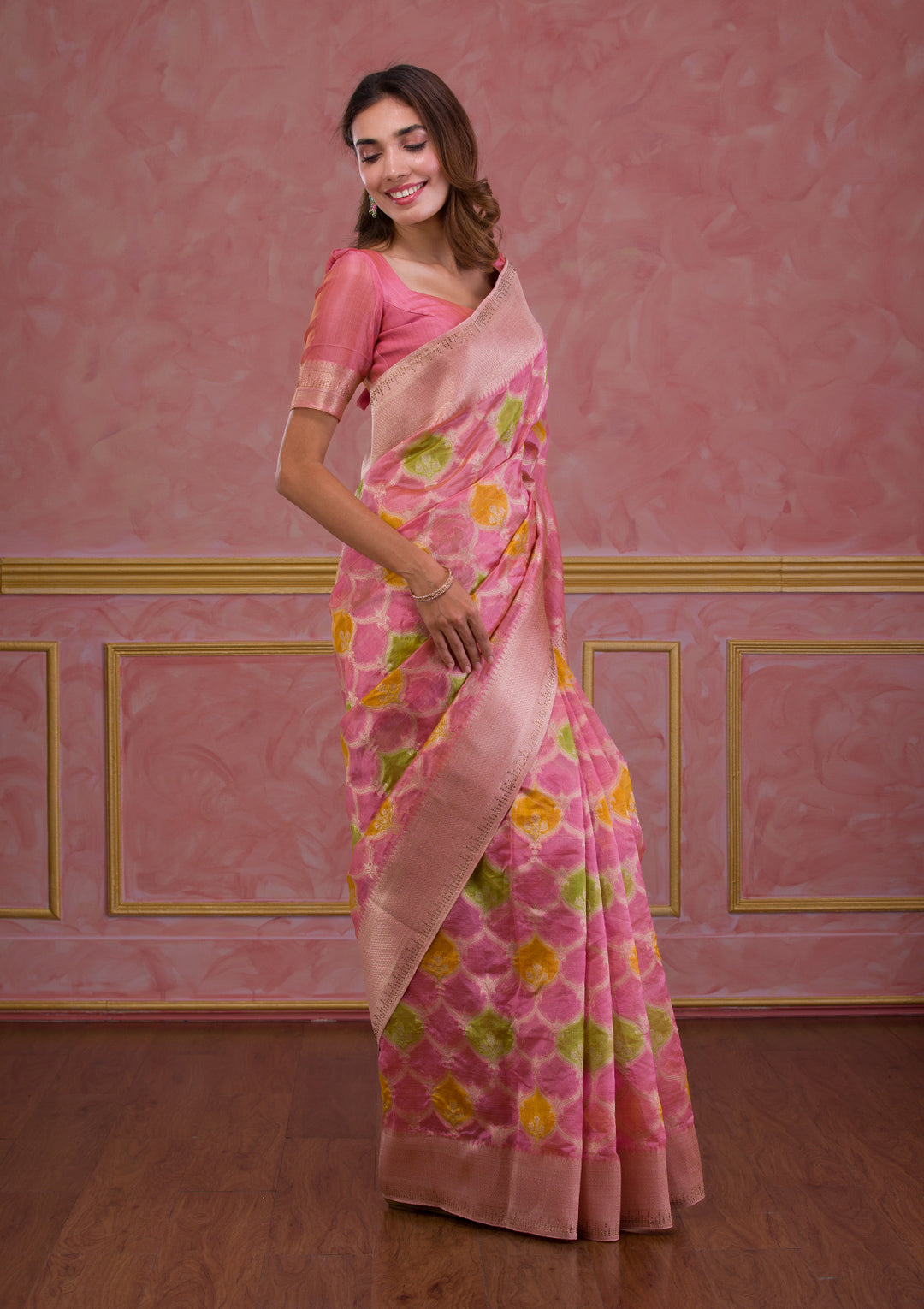 Pink Zariwork Brocade Saree
