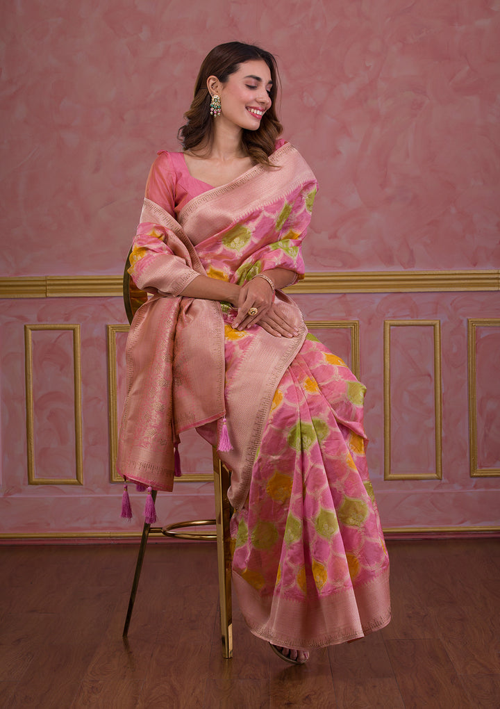 Pink Zariwork Brocade Saree-Koskii
