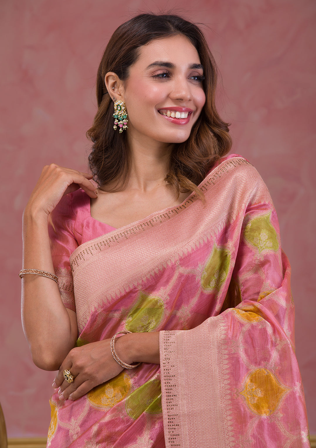 Pink Zariwork Brocade Saree