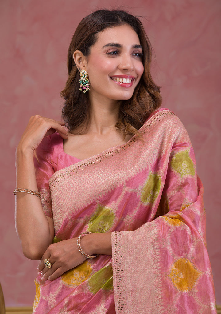 Pink Zariwork Brocade Saree