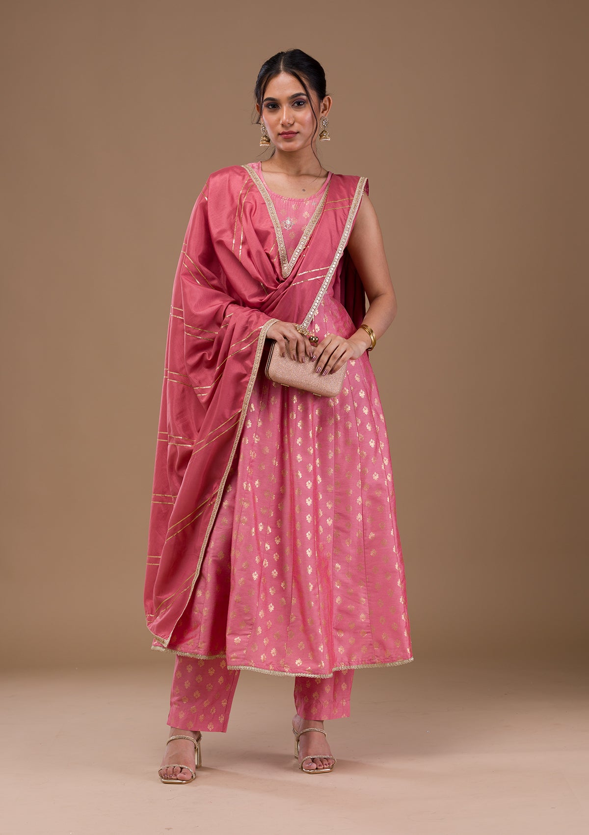 Pink Zariwork Chanderi Readymade Salwar Suit