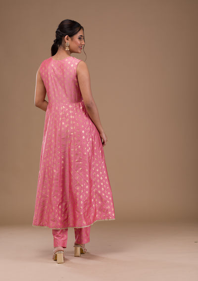 Pink Zariwork Chanderi Readymade Salwar Suit