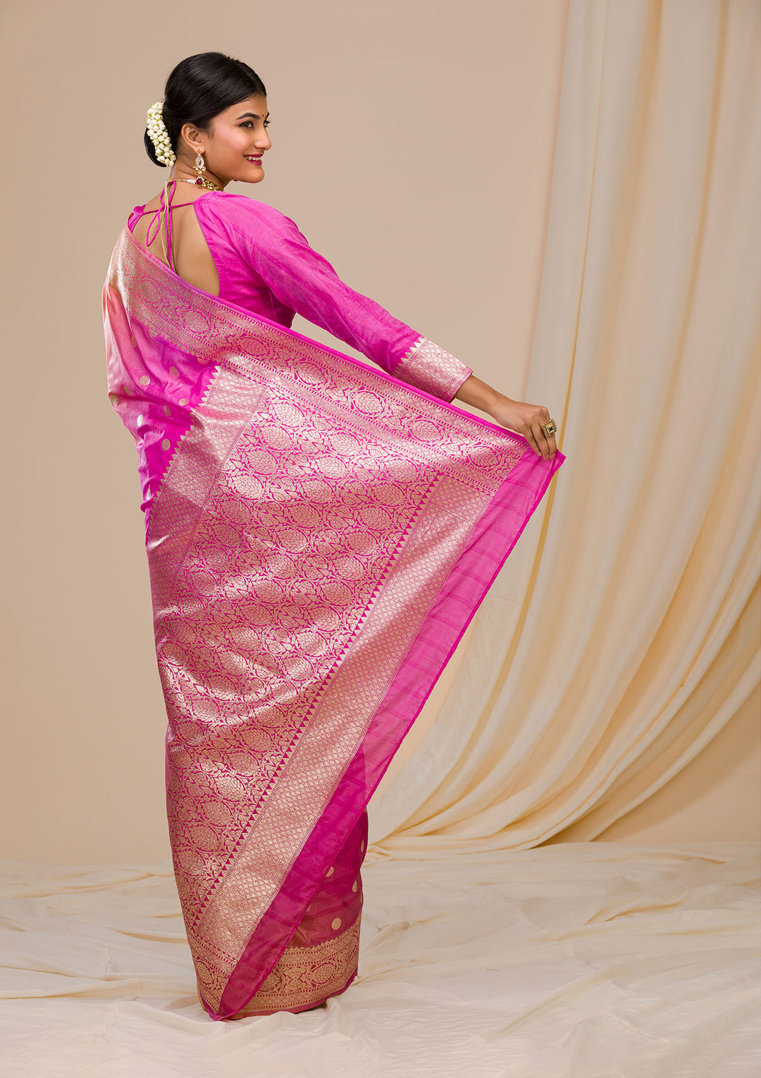 Pink Zariwork Banarasi Silk Saree