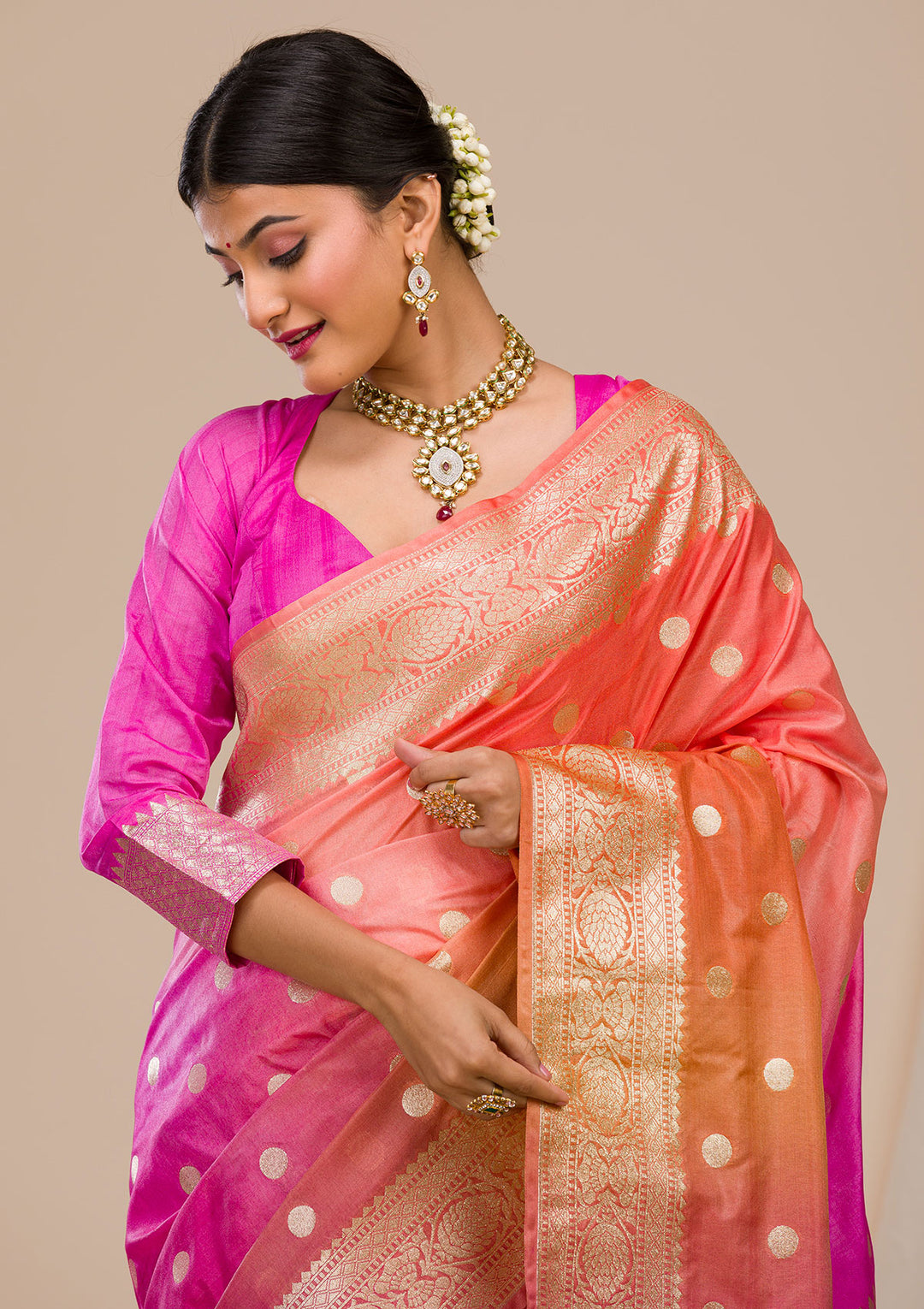 Pink Zariwork Banarasi Silk Saree