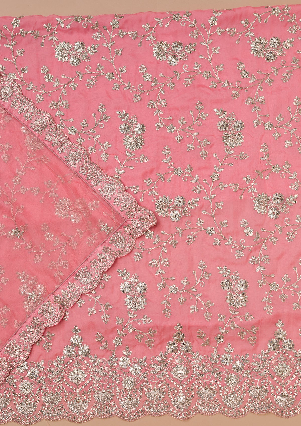 Pink Zariwork Crepe Unstitched Salwar Suit