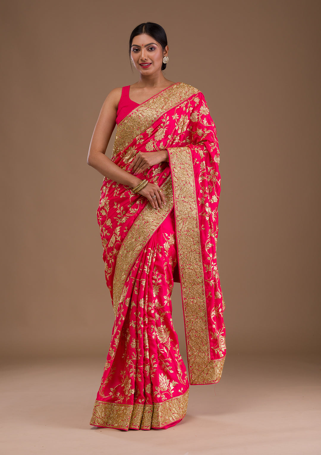 Pink Zariwork Crepe Saree