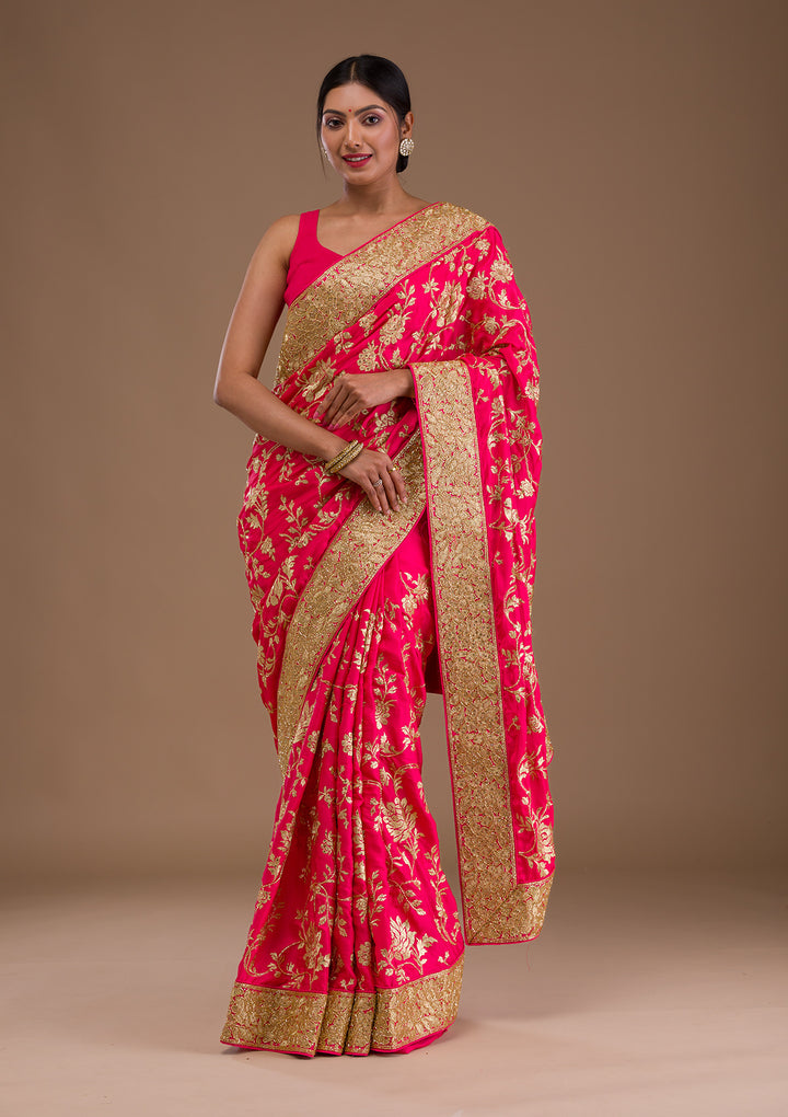 Pink Zariwork Crepe Saree