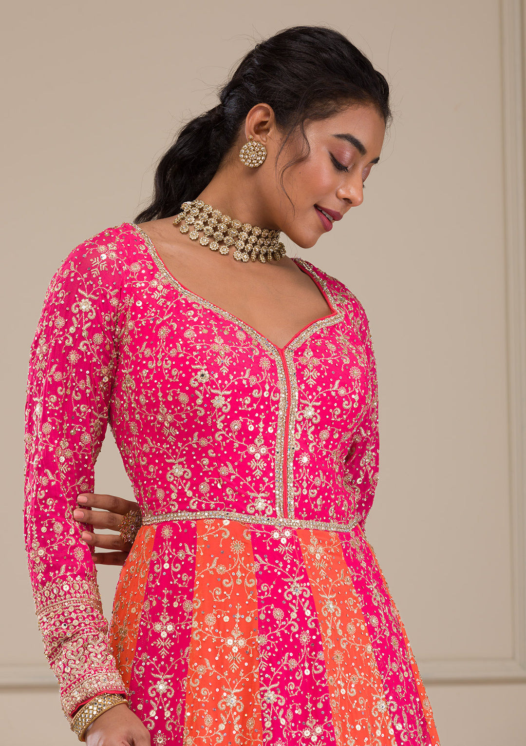 Pink Zariwork Georgette Gown