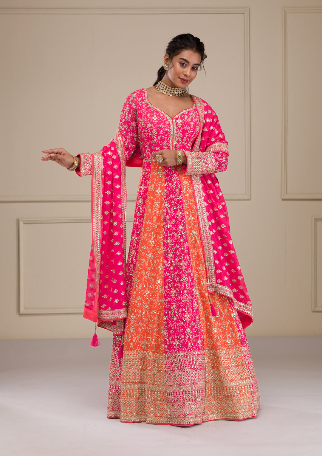 Pink Zariwork Georgette Gown