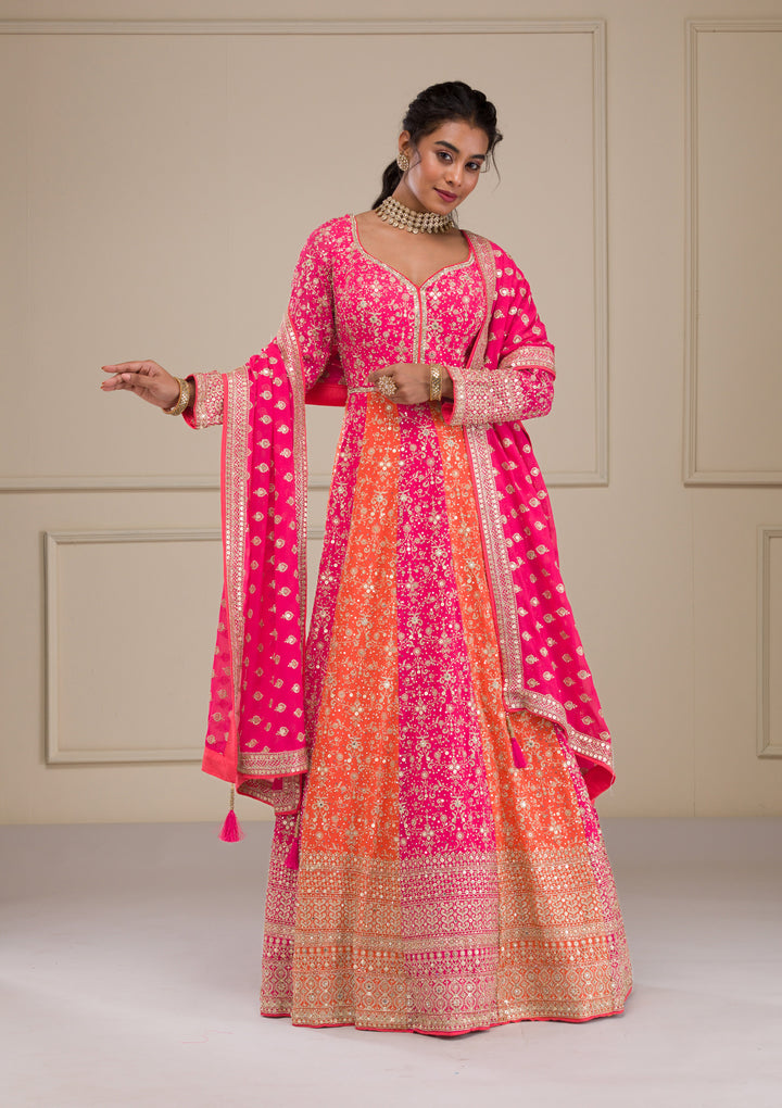 Pink Zariwork Georgette Gown