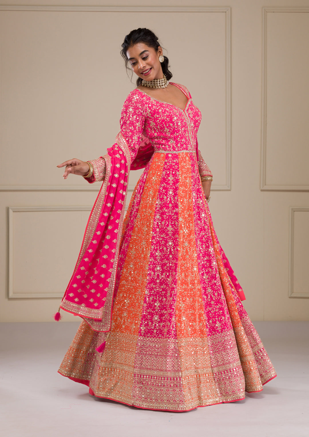 Pink Zariwork Georgette Gown