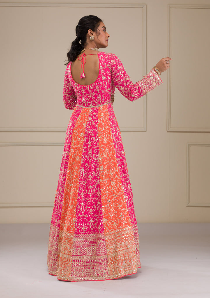 Pink Zariwork Georgette Gown