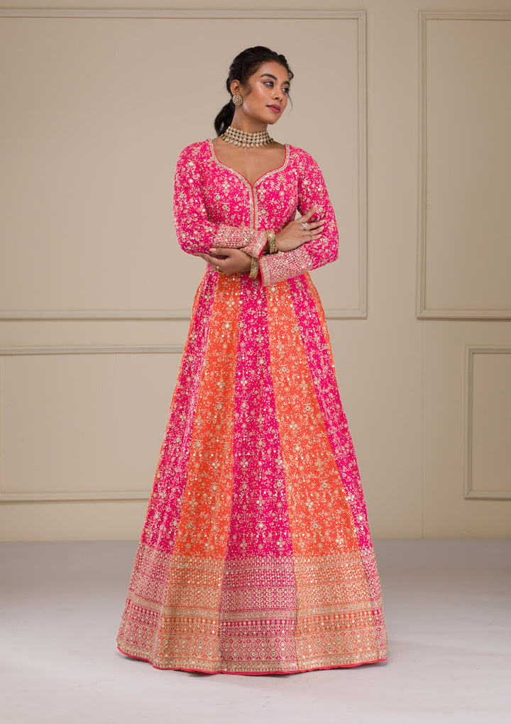 Pink Zariwork Georgette Gown