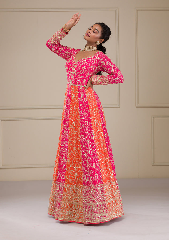 Pink Zariwork Georgette Gown
