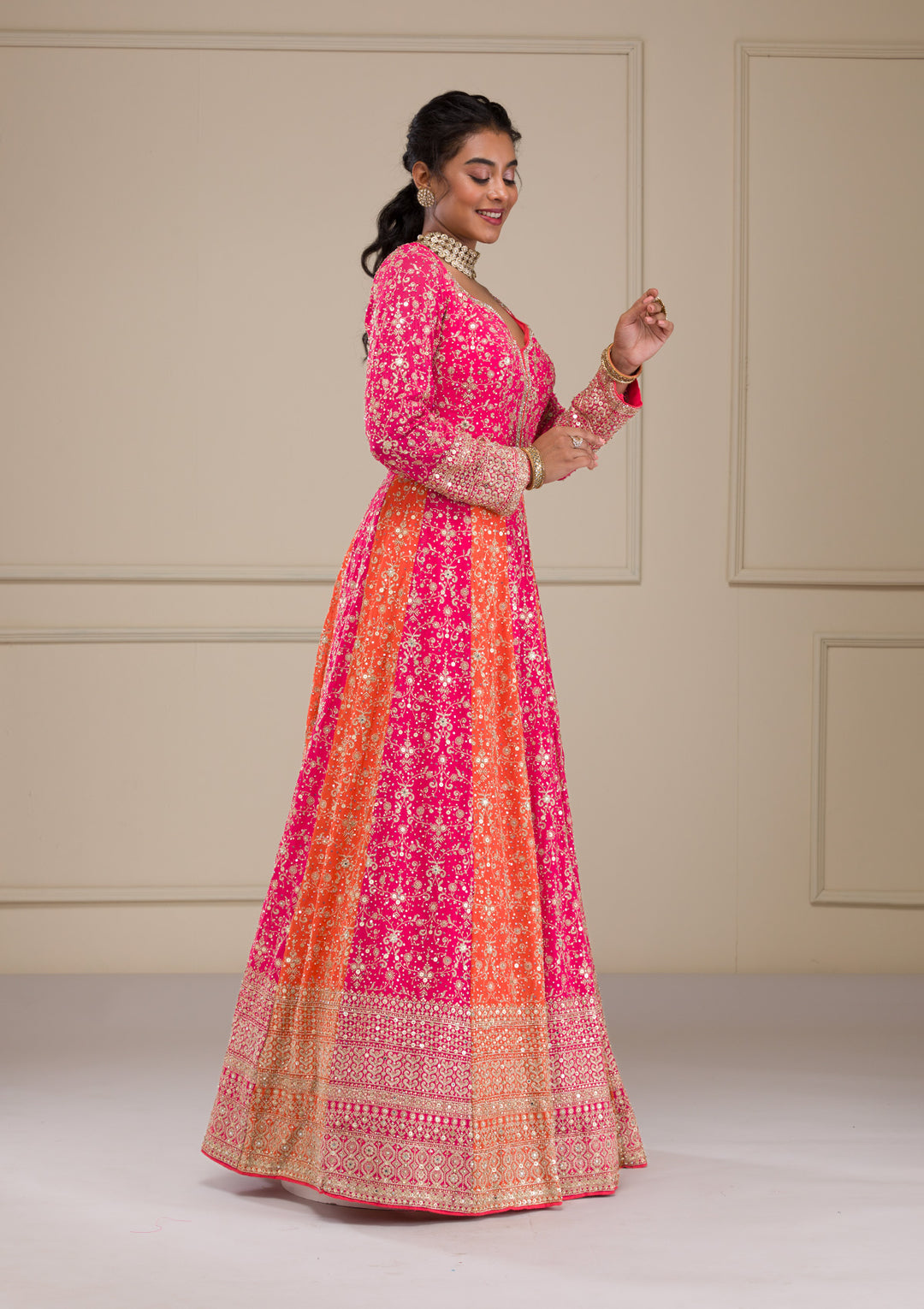 Pink Zariwork Georgette Gown