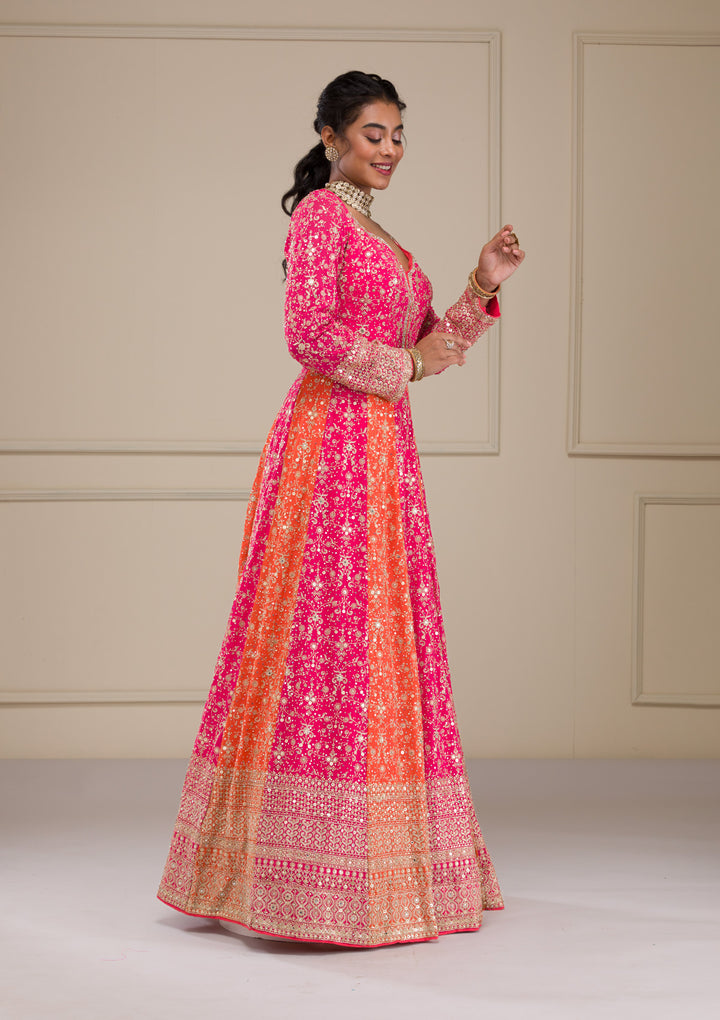 Pink Zariwork Georgette Gown