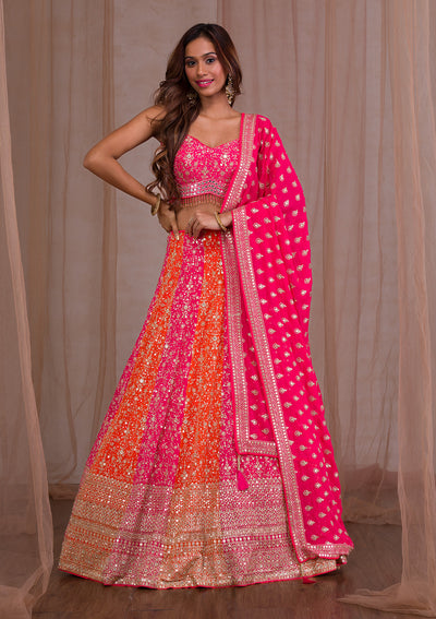 Pink Zariwork Georgette Readymade Lehenga-Koskii