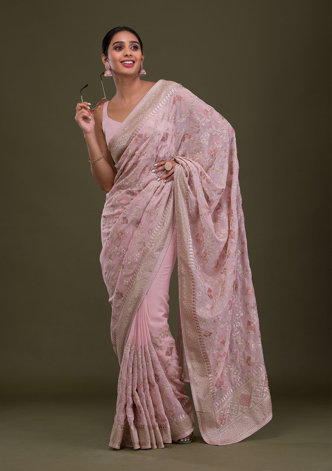 Pink Zariwork Georgette Saree-Koskii