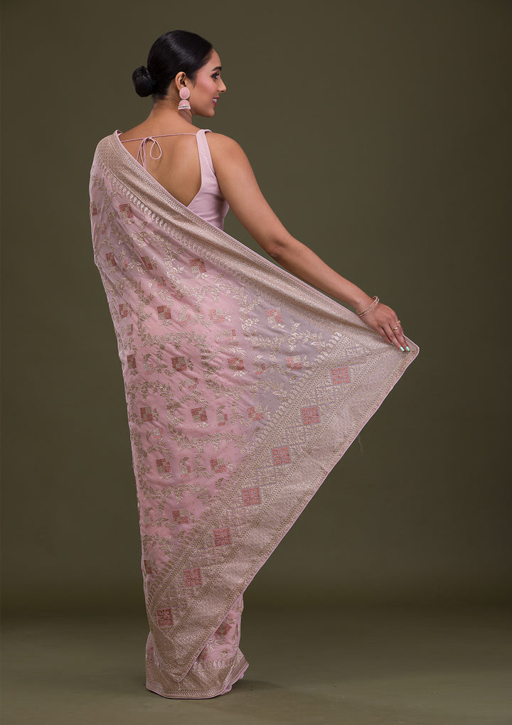 Pink Zariwork Georgette Saree