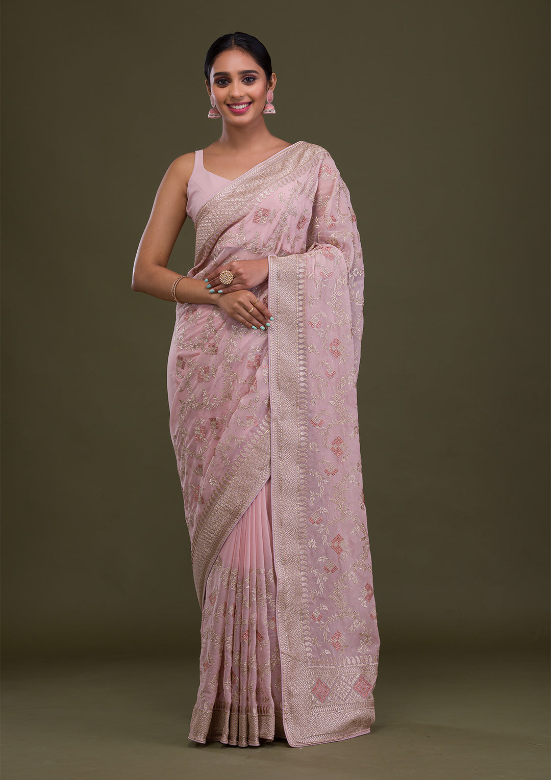 Pink Zariwork Georgette Saree