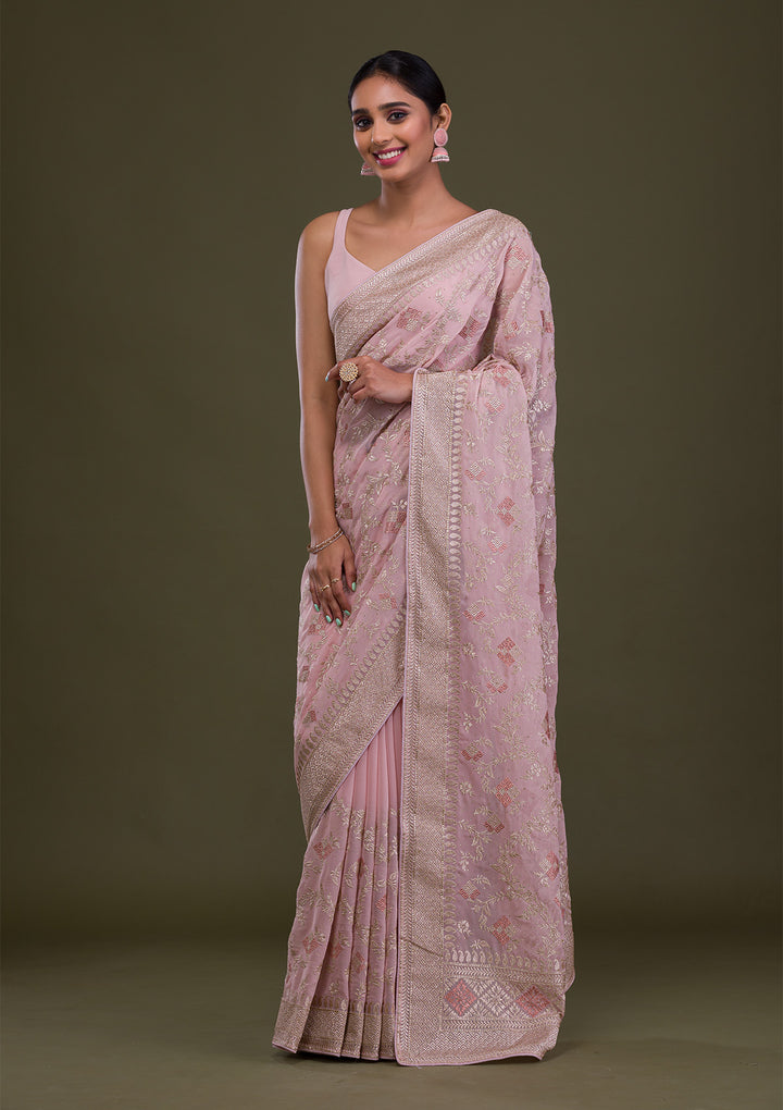 Pink Zariwork Georgette Saree