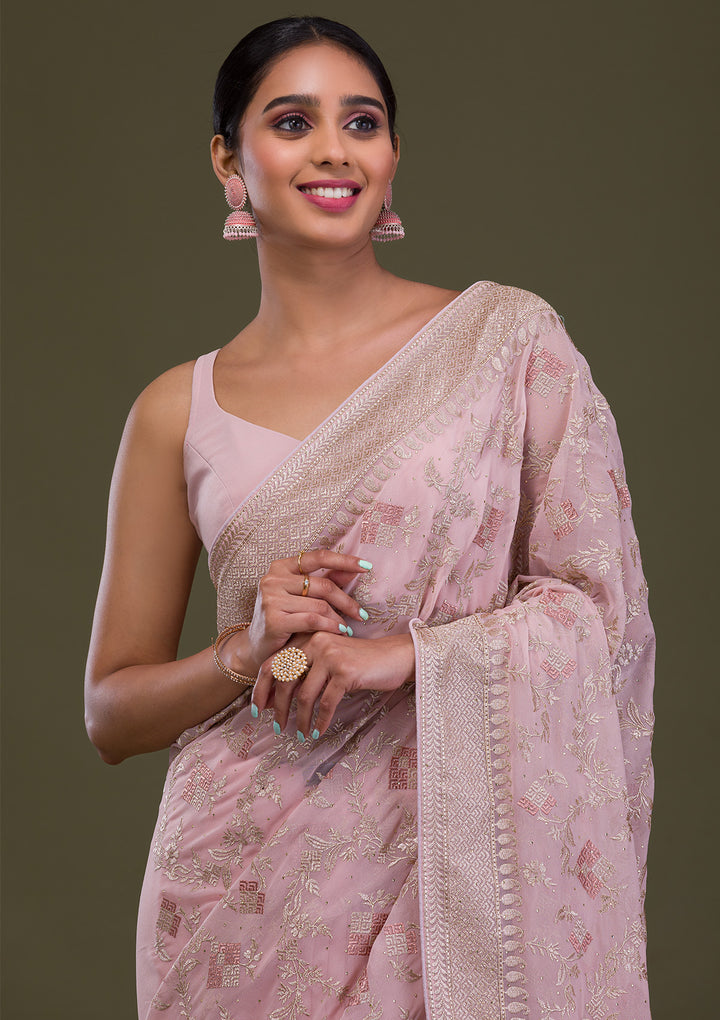 Pink Zariwork Georgette Saree