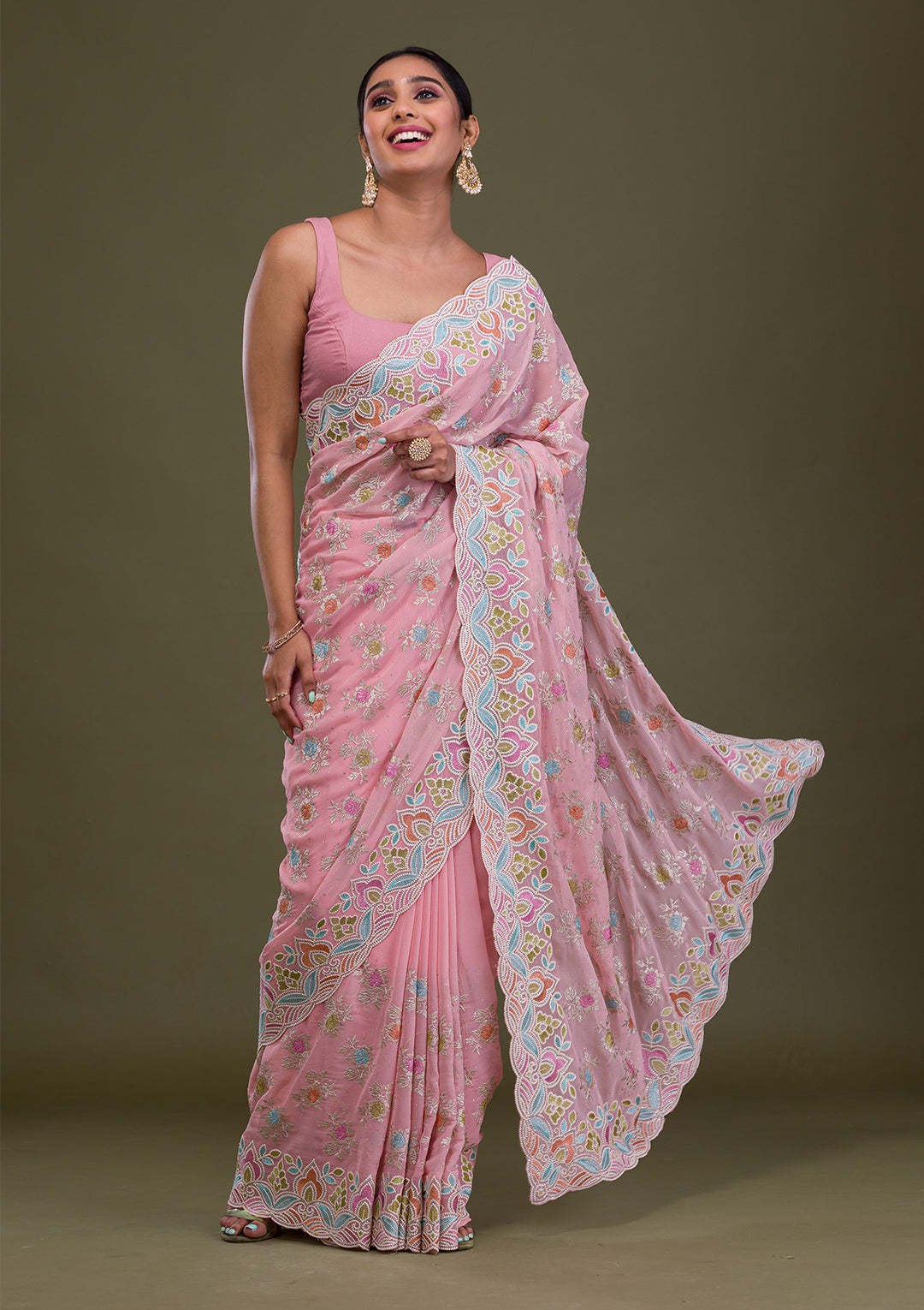 Pink Zariwork Georgette Saree-Koskii