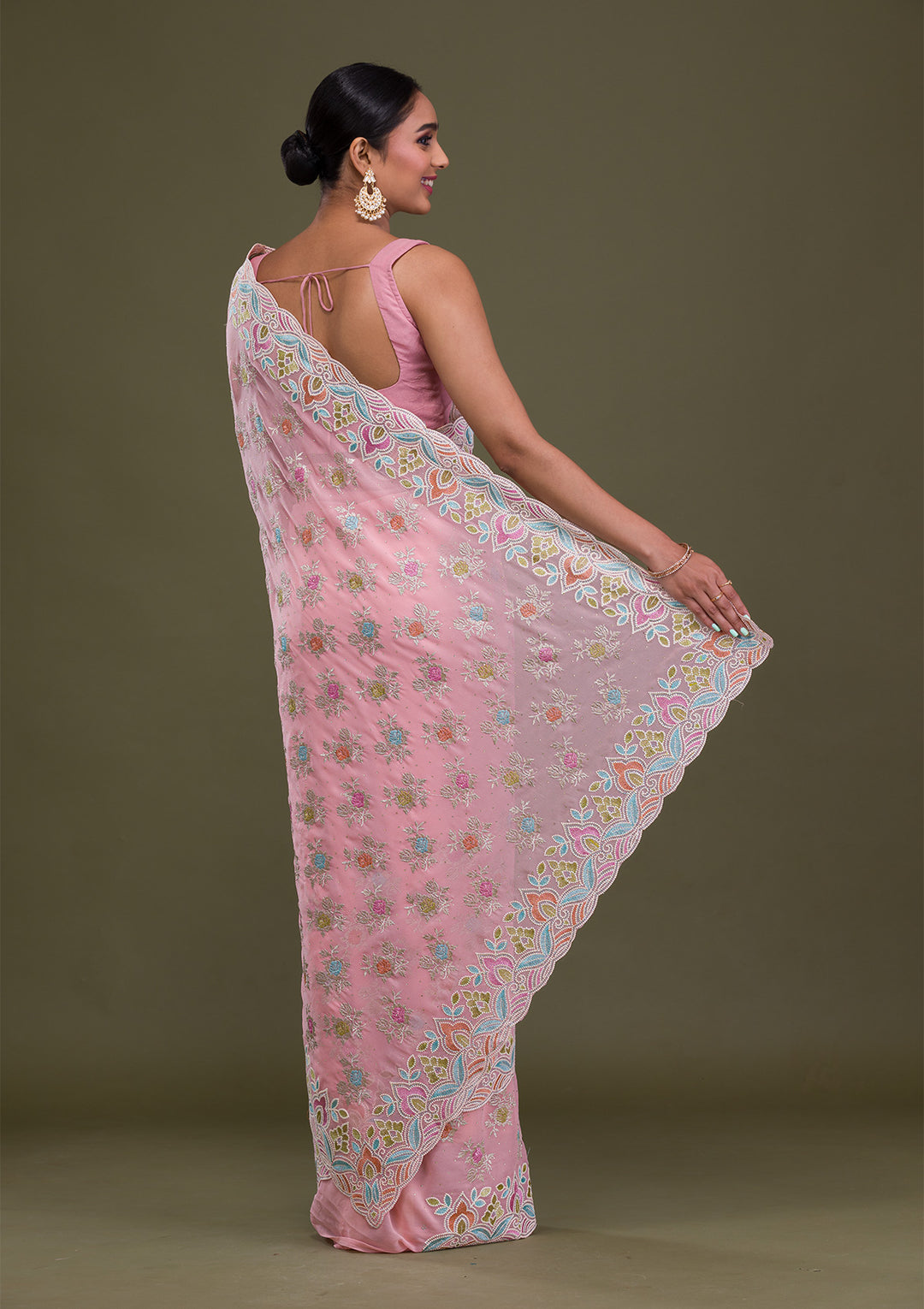 Pink Zariwork Georgette Saree
