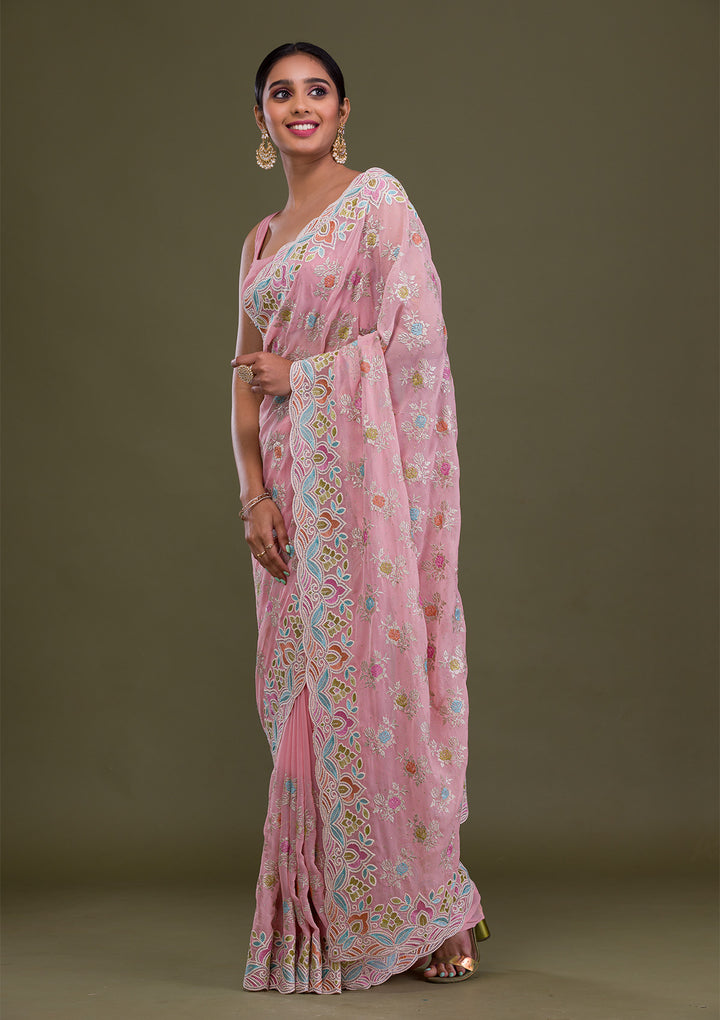 Pink Zariwork Georgette Saree
