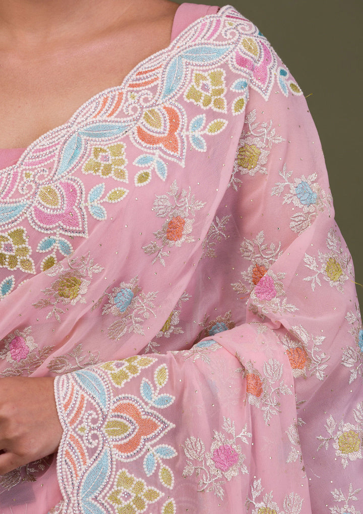 Pink Zariwork Georgette Saree