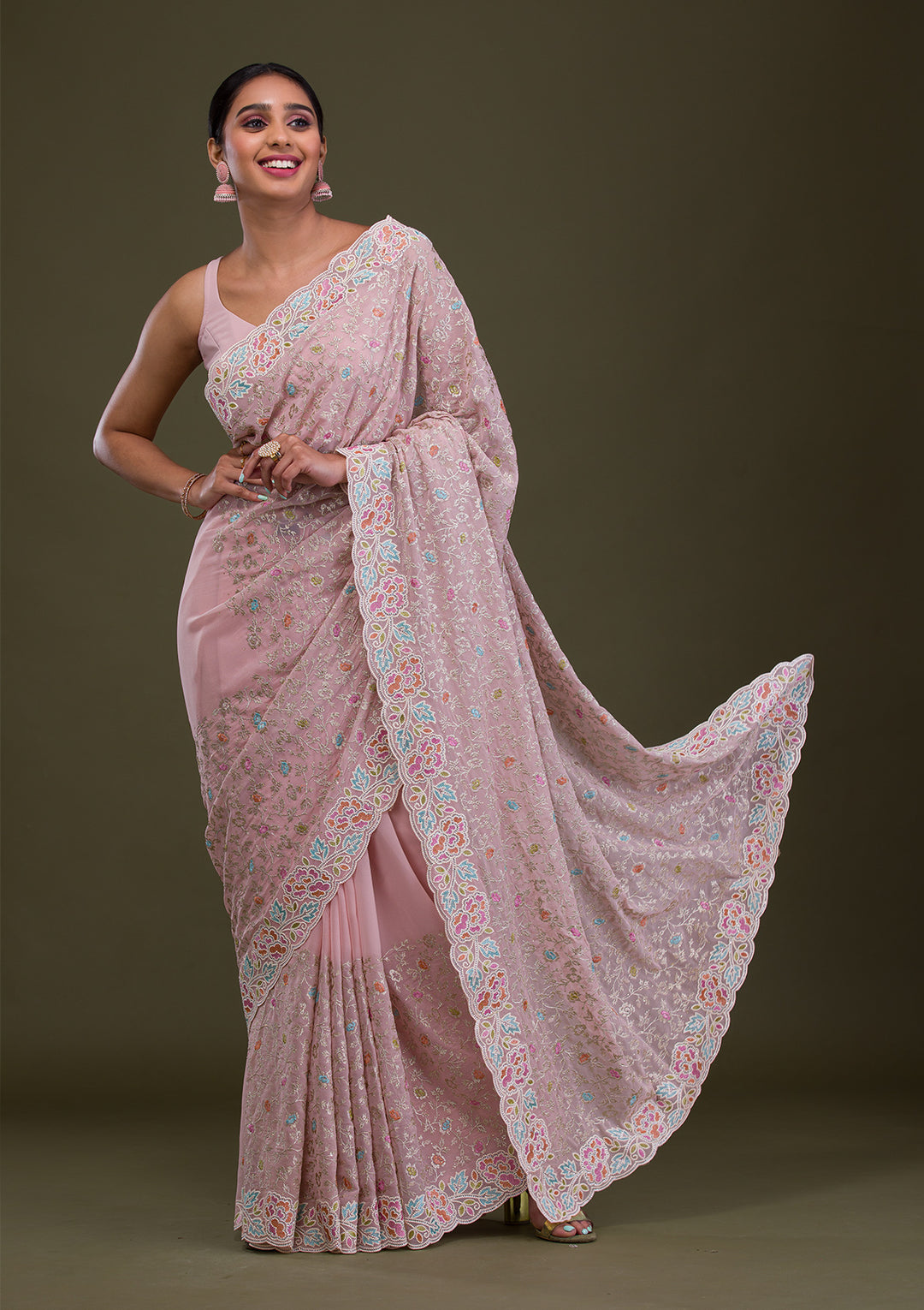 Pink Zariwork Georgette Saree-Koskii