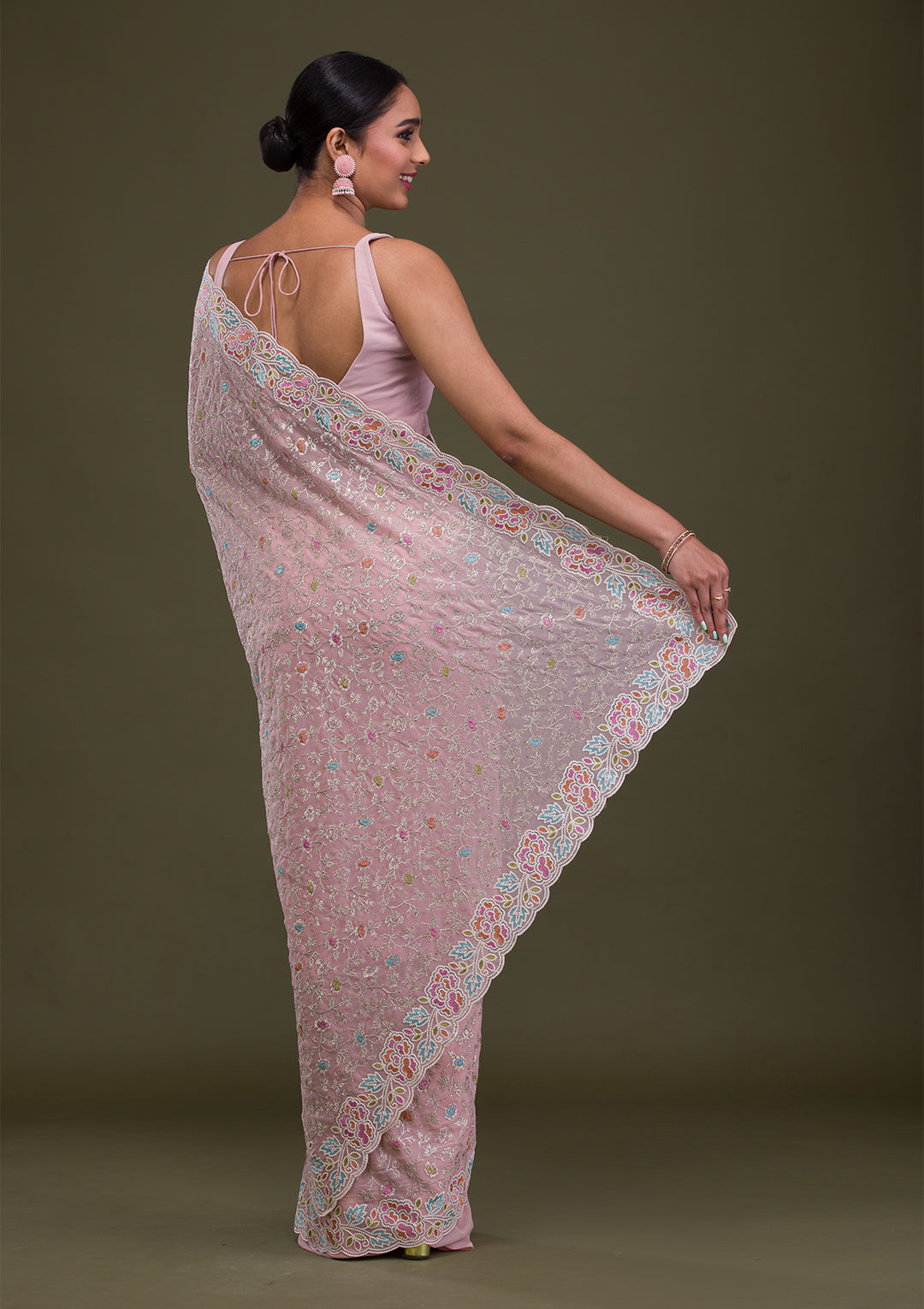 Pink Zariwork Georgette Saree