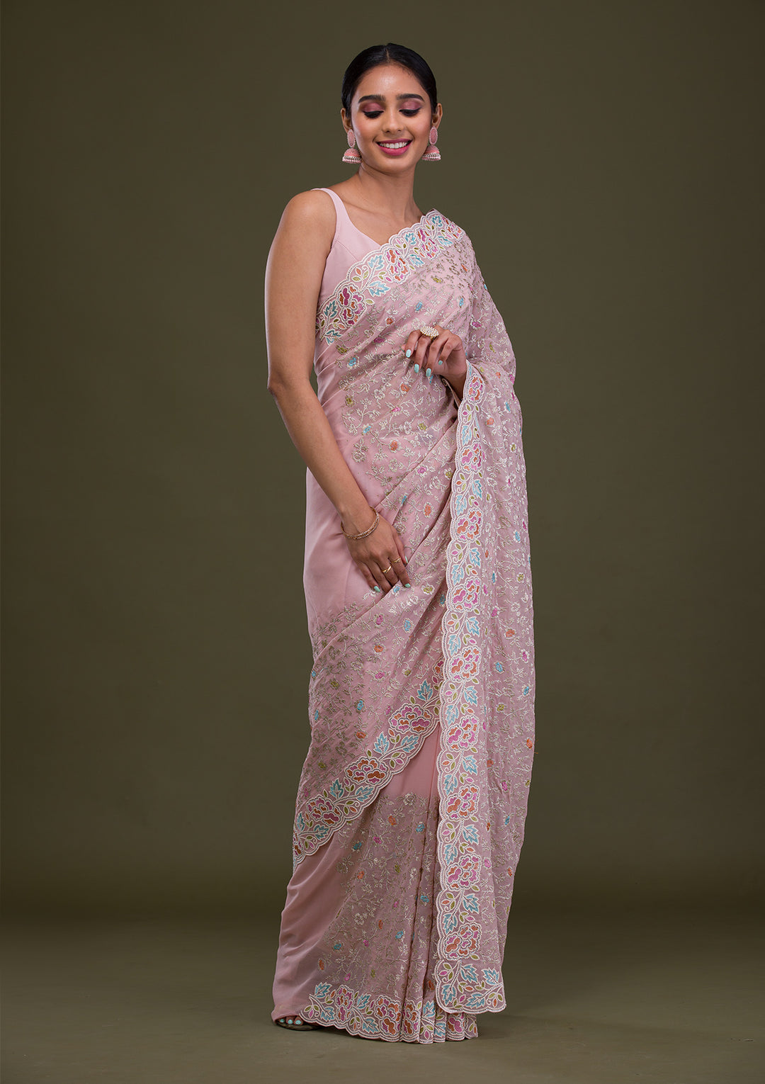 Pink Zariwork Georgette Saree