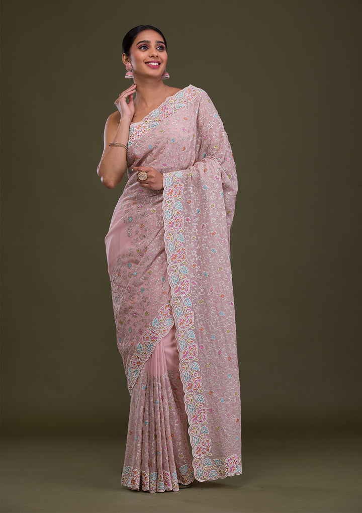 Pink Zariwork Georgette Saree