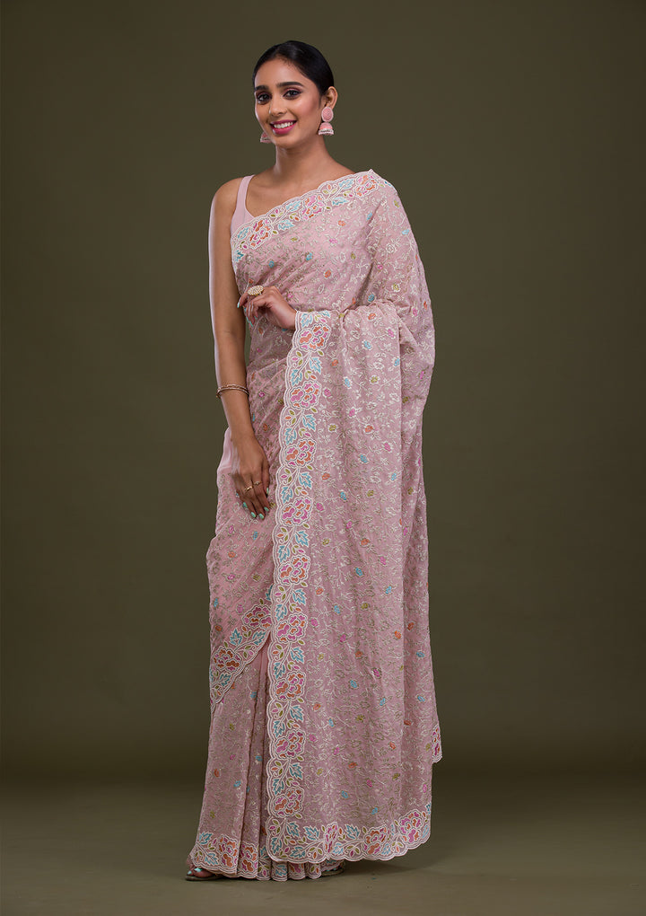 Pink Zariwork Georgette Saree