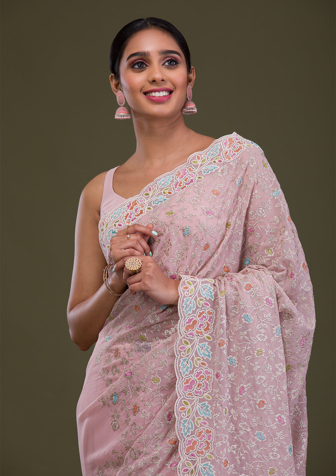 Pink Zariwork Georgette Saree