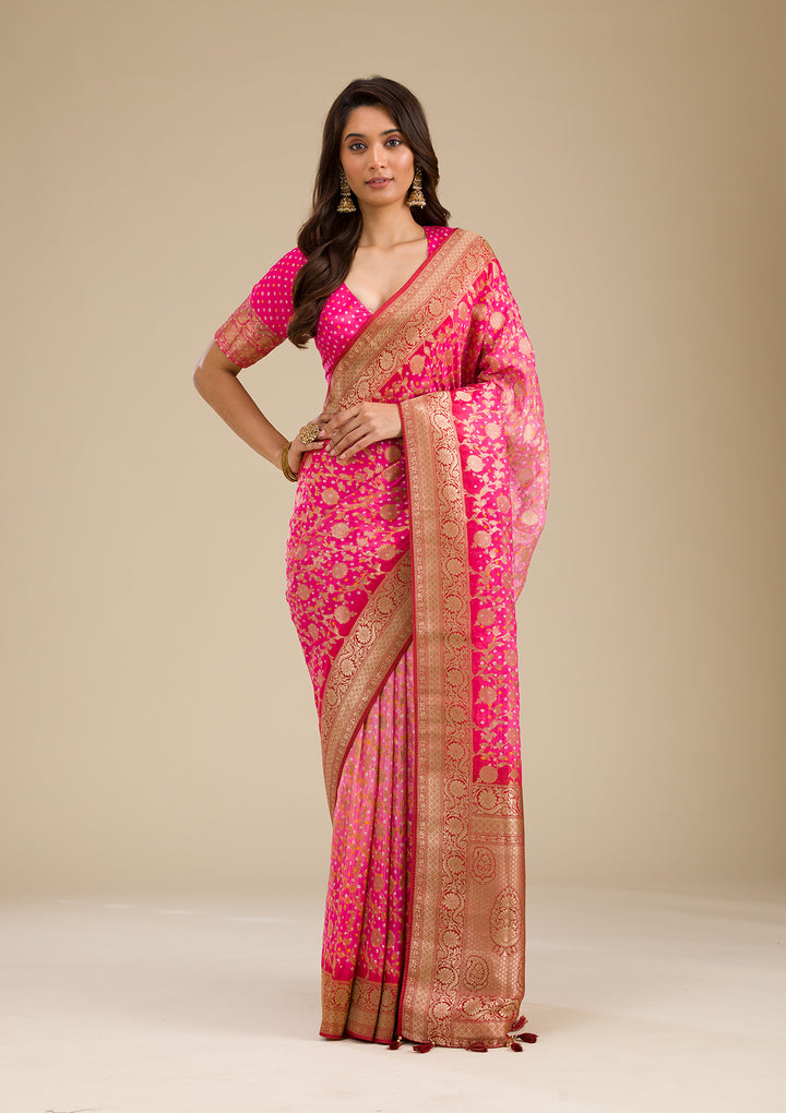 Pink Zariwork Georgette Saree