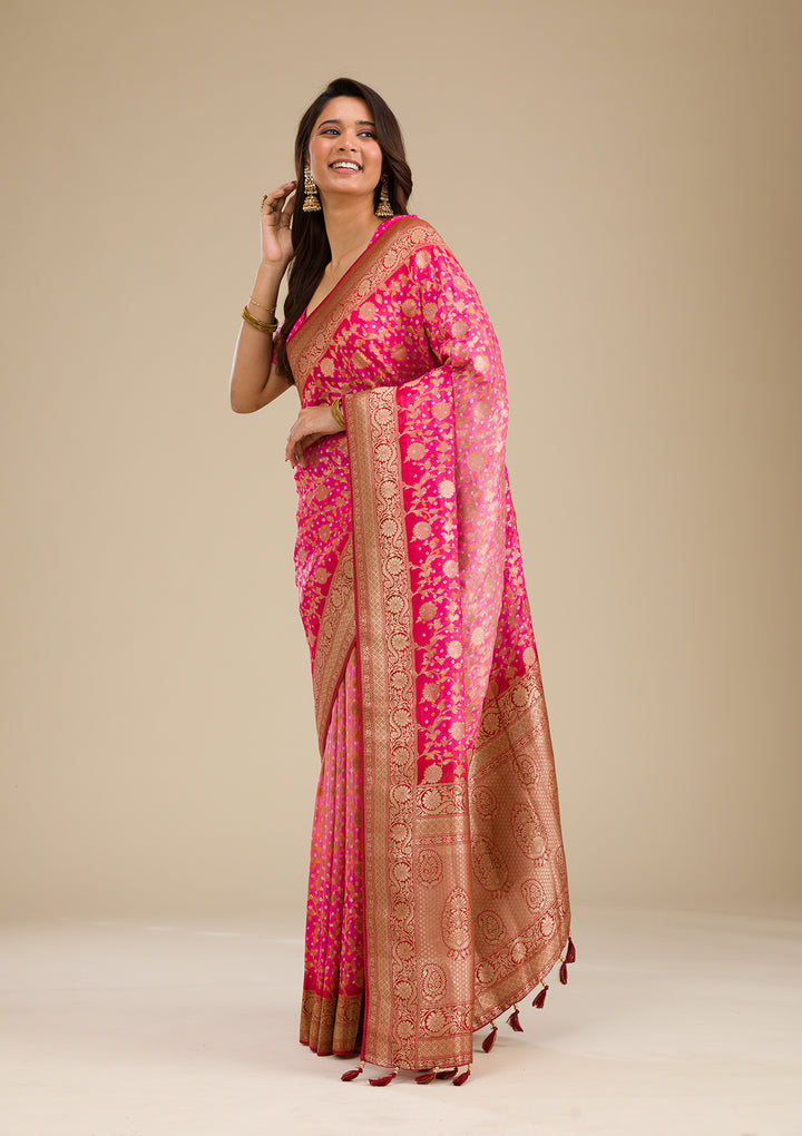 Pink Zariwork Georgette Saree