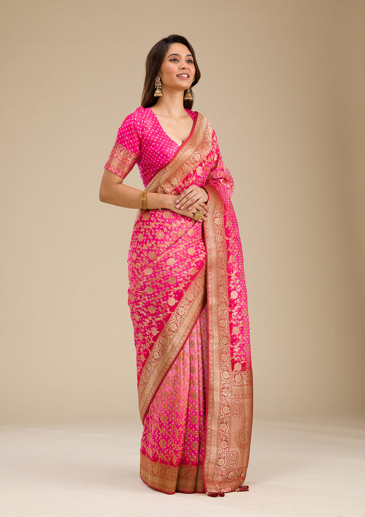 Pink Zariwork Georgette Saree
