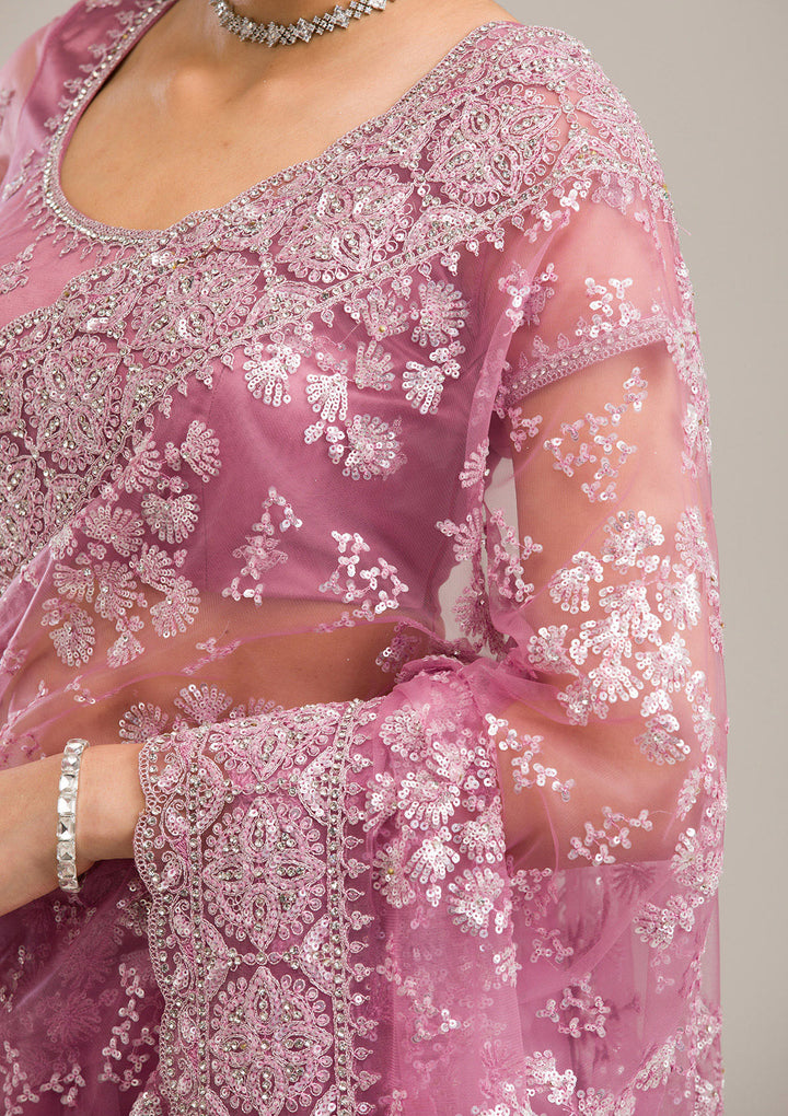 Pink Zariwork Net Saree
