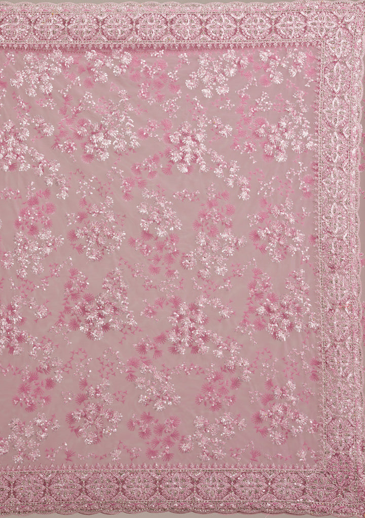 Pink Zariwork Net Saree