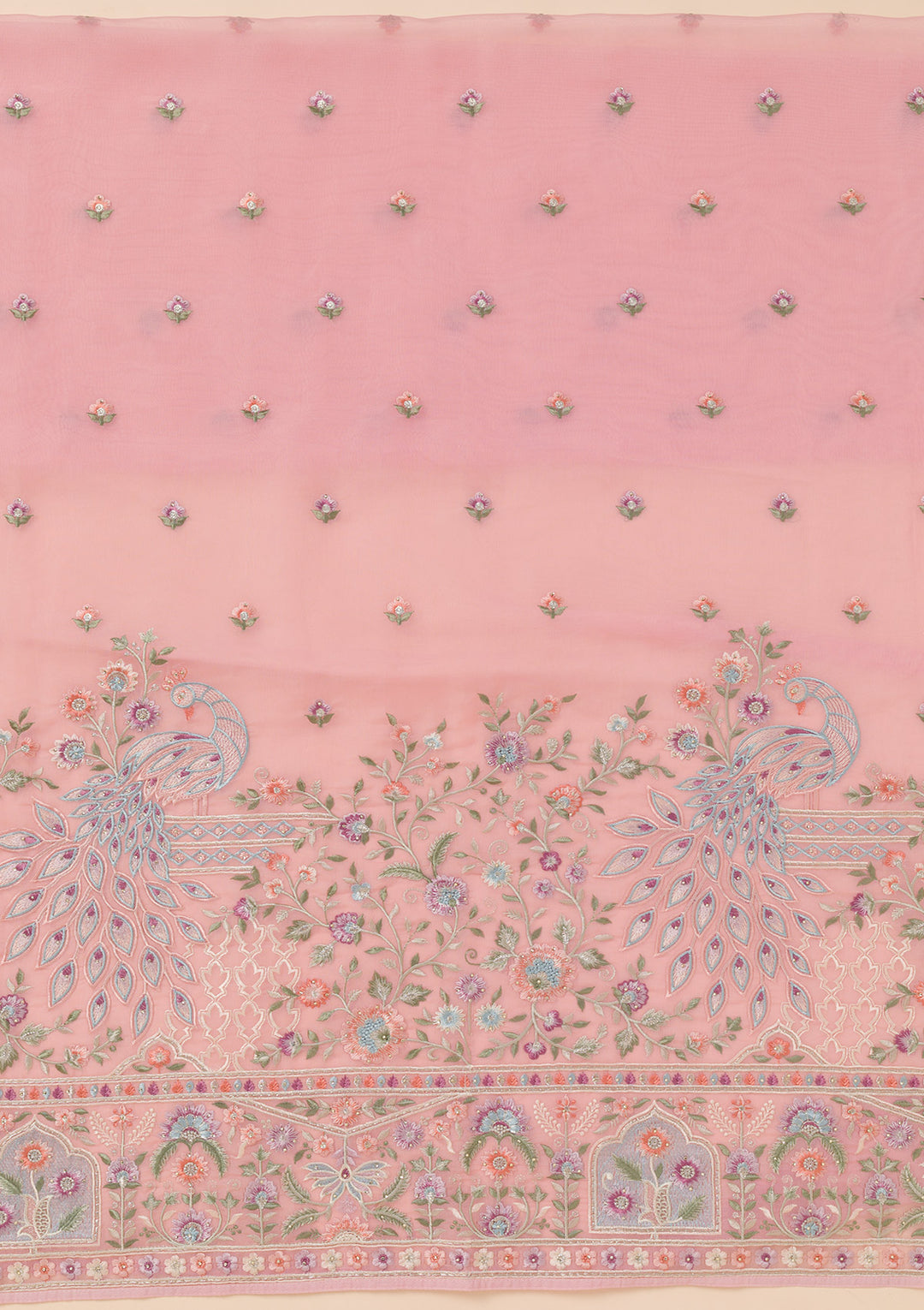 Pink Zariwork Organza Unstitched Salwar Suit
